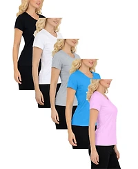 Galaxy By Harvic Women's Divatee Relaxed Fit V-Neck Short Sleeve T-Shirt-5 Pack