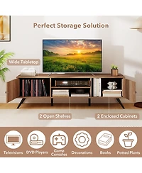 Gymax Tv Stand with 2 Storage Cabinets and Open Shelves 6 Support Feet for Living Room