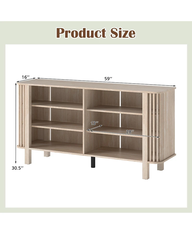 Gymax 59inch Tv Stand for TVs with Adjustable Shelves 5 Legs for Living Room