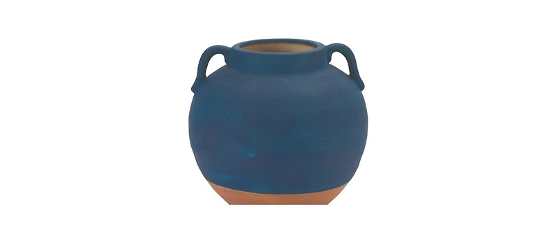 Slickblue Ceramic Urn Vase With Terra Cotta Accent 7"h