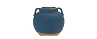 Slickblue Ceramic Urn Vase With Terra Cotta Accent 7"h