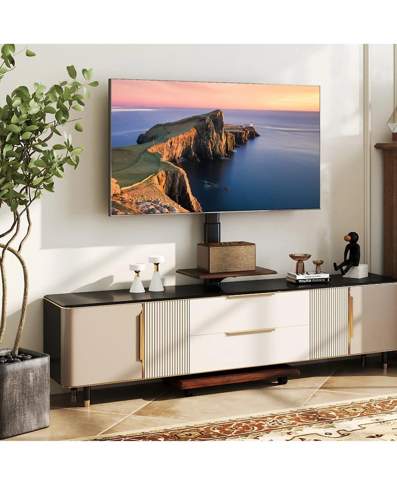 Gymax Rolling Tv Stand on Wheels with 30 Degree Tilt Mount Adjustable Shelf and Cable Management