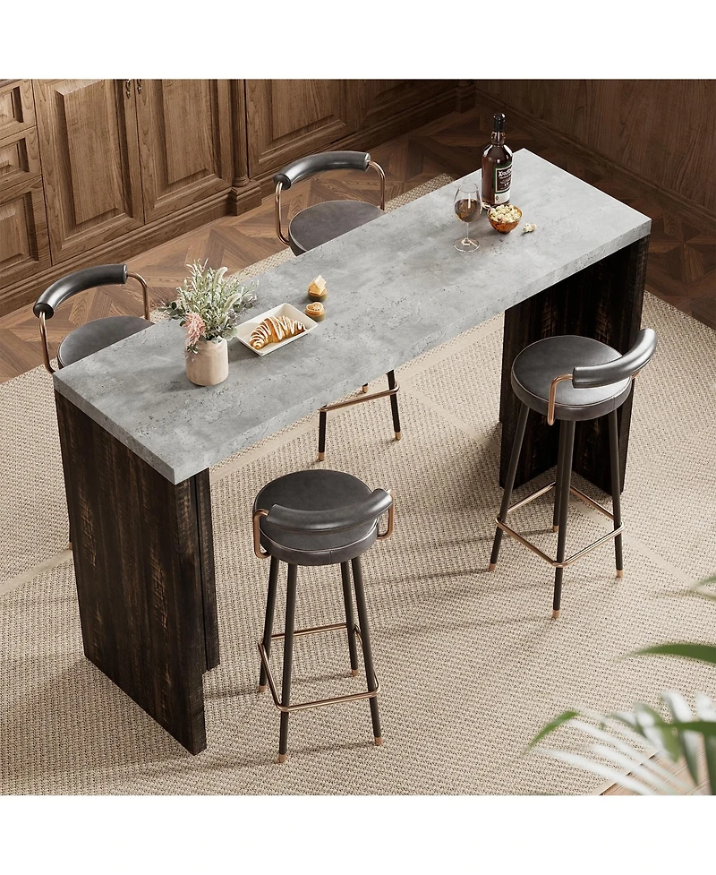 homfan Counter Height Bar Table for 4-6, 55 In Rectangular Pub Table with Faux Marble Top