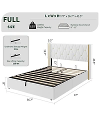 homfan Velvet Lift-Up Storage Bed Frame with Wingback Headboard and Gold Trim, Diamond Tufted Platform Bed