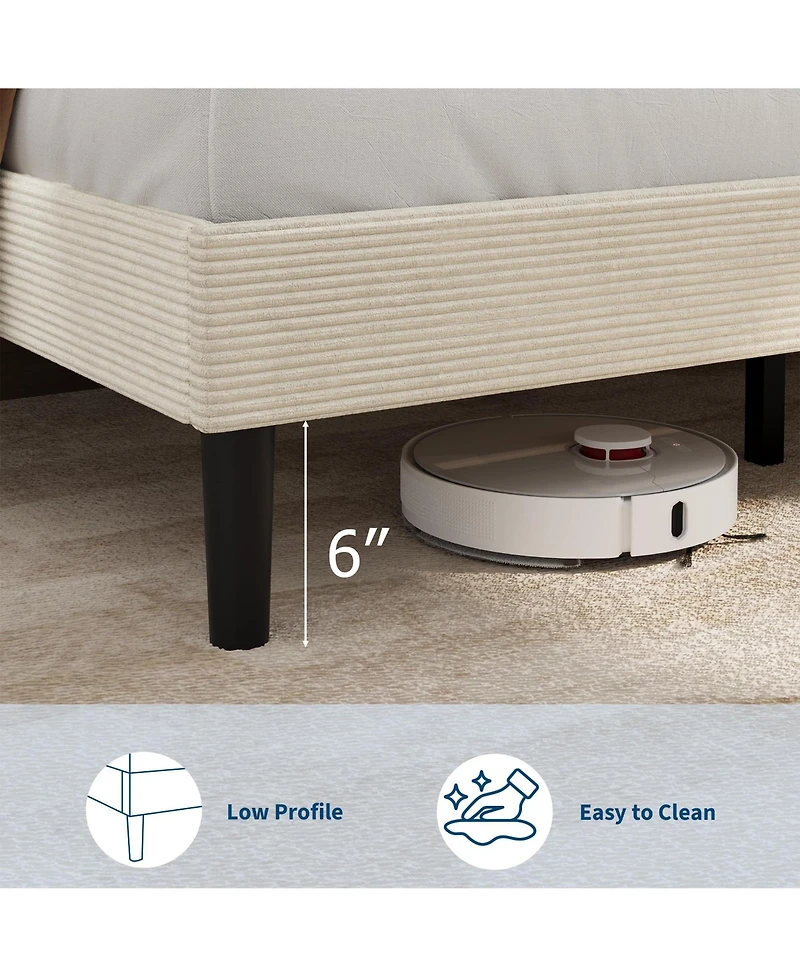 homfan Corduroy Upholstered Platform Bed Frame with Usb Charging Station, Adjustable Storage Headboard