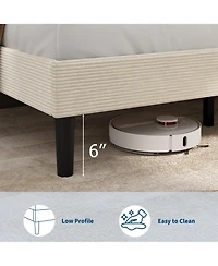 homfan Corduroy Upholstered Platform Bed Frame with Usb Charging Station, Adjustable Storage Headboard