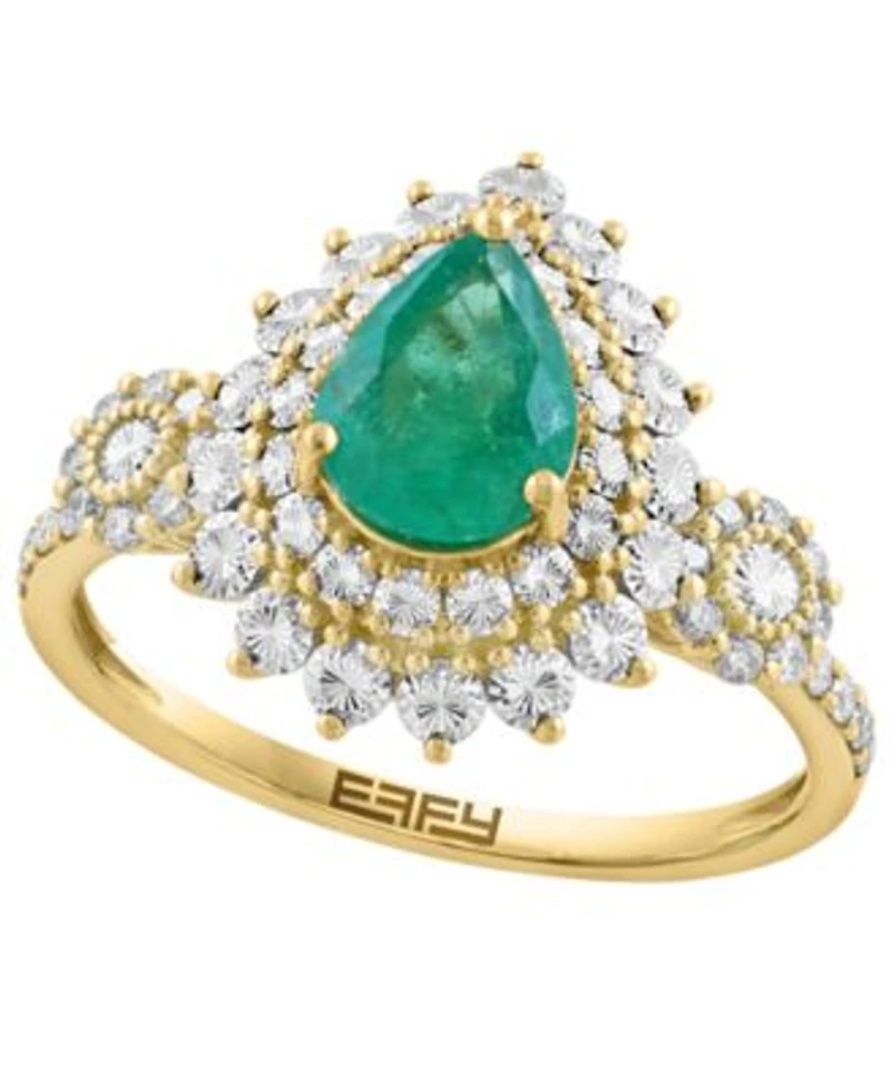 Effy Collection Diamond Emerald Drop Earrings Ring In 14k Two Toned Gold