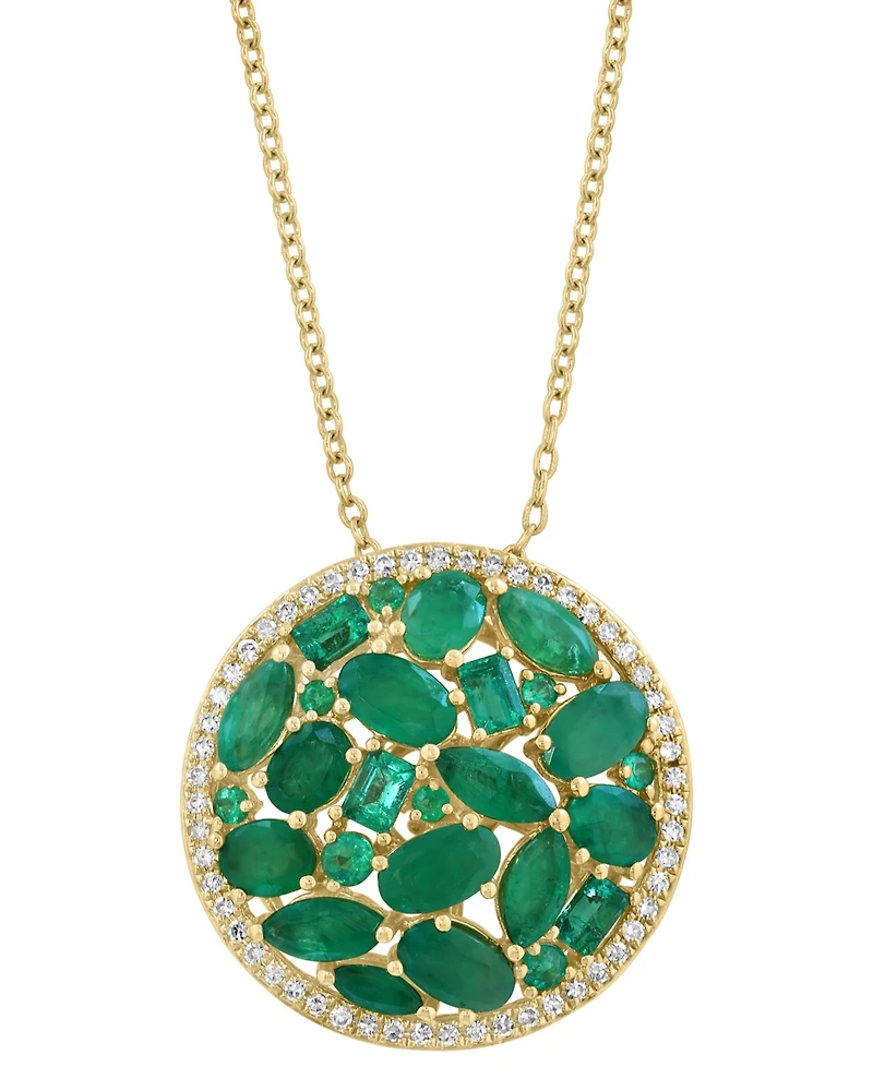 Effy Collection Emerald (2-7/8 ct. t.w.) & Diamond (1/6 ct. t.w.) Pendant Necklace in 14k Yellow Gold