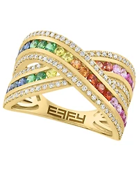 Effy Collection Multi-Sapphire (3/4 ct. t.w.), Tsavorite (1/6 ct. t.w.) & Diamond (1/3 ct. t.w.) Ring in 14k Yellow Gold