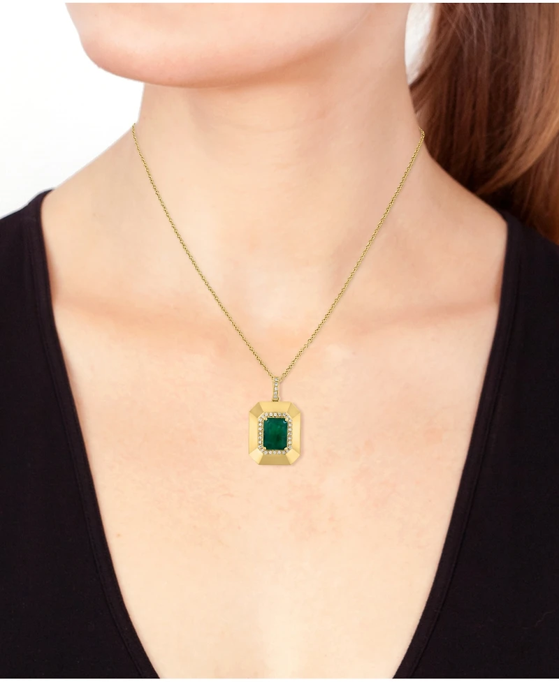 Effy Collection Emerald (1-3/8 ct. t.w.) & Diamond (1/6 ct. t.w.) Pendant Necklace in 14k Yellow Gold