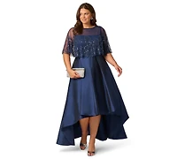 Adrianna Papell Plus Cape Detail Asymmetrical Ball Gown