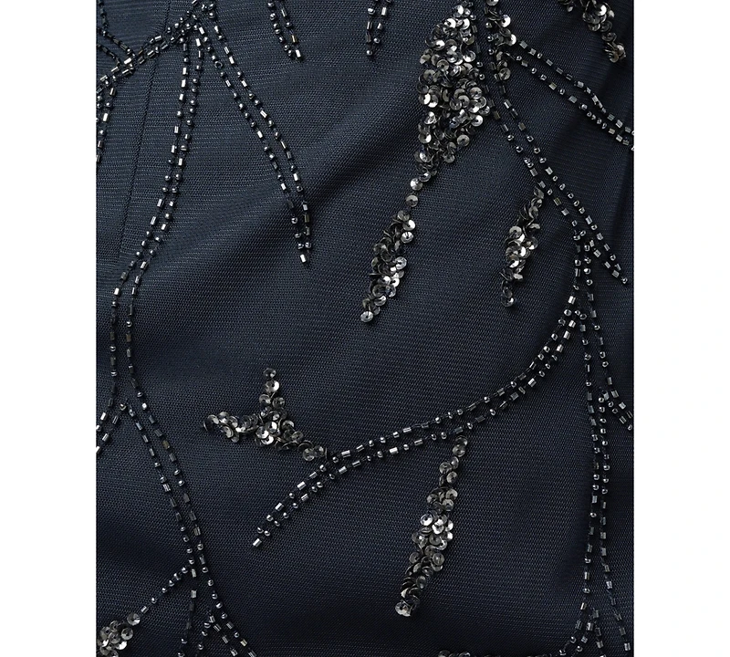 Adrianna Papell Women's Bead Mesh Illusion Boat Neck Gown