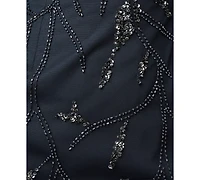 Adrianna Papell Women's Bead Mesh Illusion Boat Neck Gown