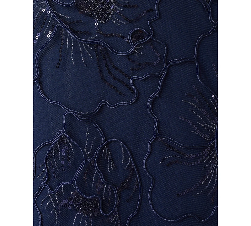Adrianna Papell Women's Embroidered Boat Neck Gown