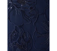 Adrianna Papell Women's Embroidered Boat Neck Gown