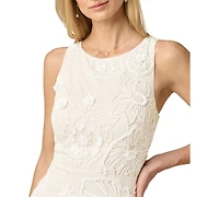 Adrianna Papell Women's Beaded Mesh Crewneck Midi Dress
