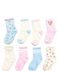 Rainbow Sugar Girls' 4-8.5 Mid Crew Socks, 8-Pack