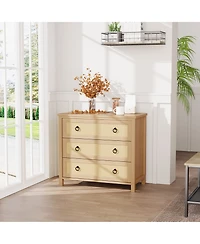 homfan 5 Drawer Tall Dresser, 45 Rattan Boho Chest of Drawers, Wooden with Clothes Storage Cabinet, Organizer for Bedroom