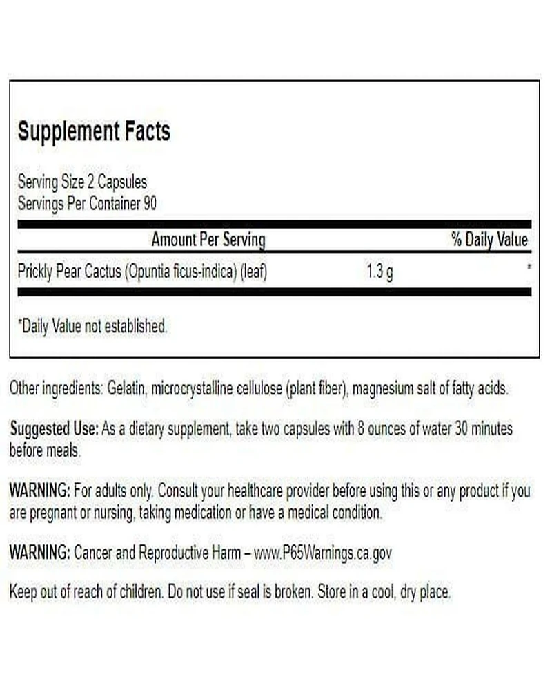 Swanson Premium Brand Prickly Pear Cactus Opuntia 650 Milligrams 180 Capsules