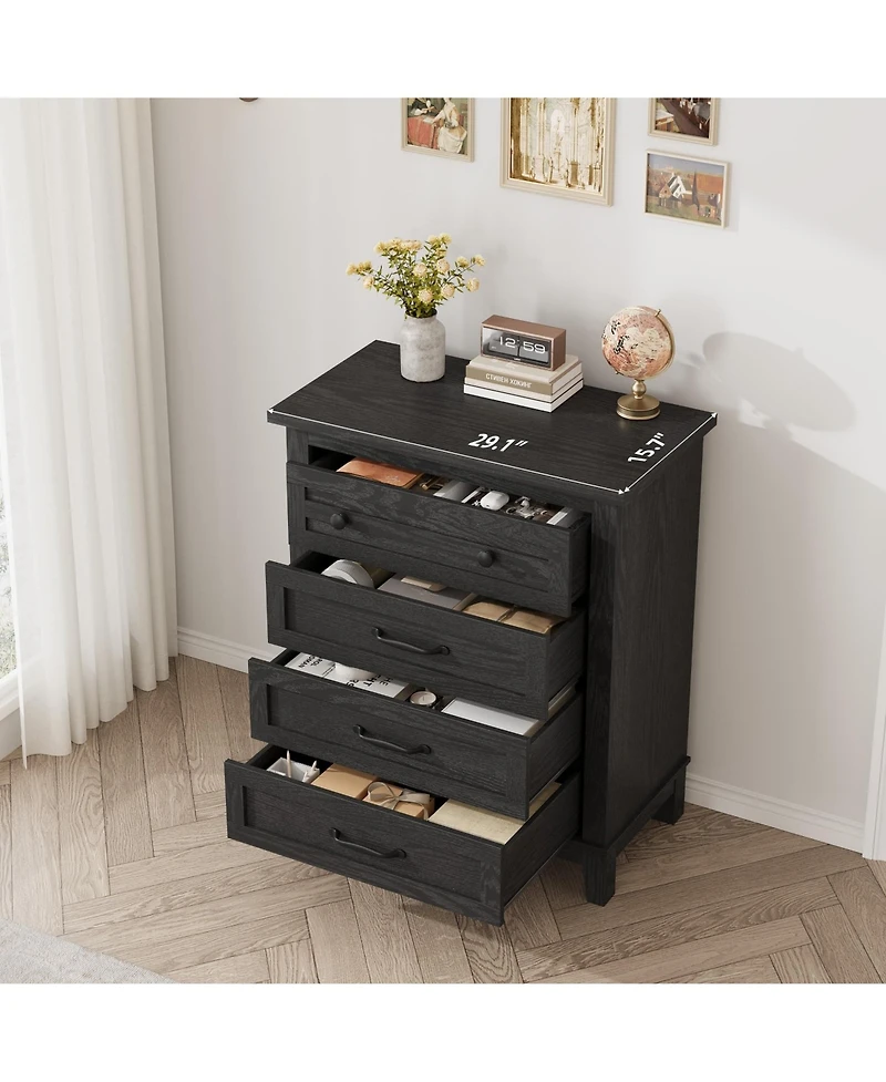 homfan 4 Dresser for Bedroom, 34.8" Tall Vertical Drawer with Large Storage, Freestanding Wooden Closet Chest Living Room