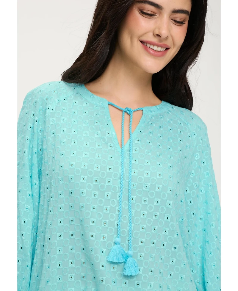 Olsen Women's Eyelet Embroidered Tunic Blouse