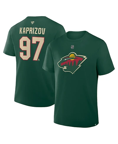 Fanatics Men's Kirill Kaprizov Green Minnesota Wild Authentic Stack Name & Number T-Shirt