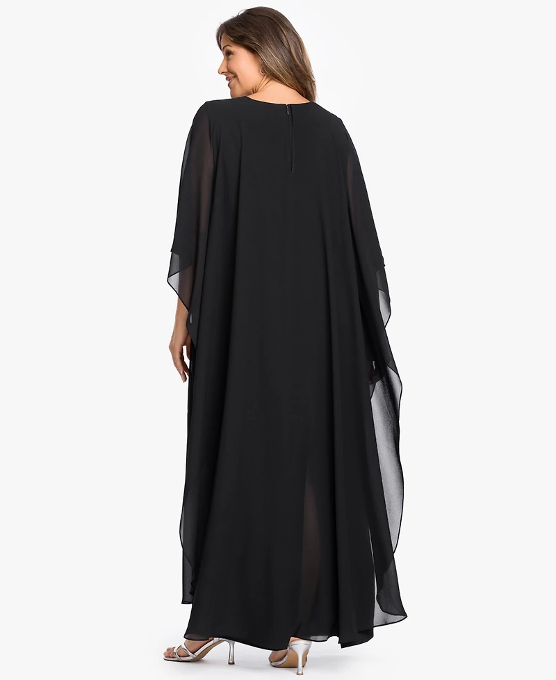 Betsy & Adam Plus V-Neck Long-Sleeve Gown