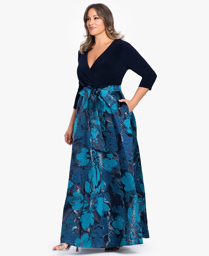 Betsy & Adam Plus V-Neck Gown