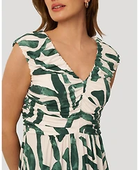 Cable & Gauge Women's Shirred Printed Midi Dress