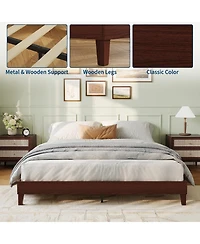 homfan Wood Platform Bed Frame with Wood Slats, Low Profile Bed, Quiet Support and Underbed Storage, No Box Spring Needed