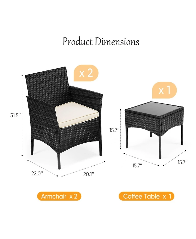 Yiortwo 3 Piece Patio Furniture Set Rattan Outdoor Chair with Cushions