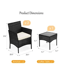 Yiortwo 3 Piece Patio Furniture Set Rattan Outdoor Chair with Cushions