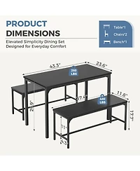 Yiortwo 3-Piece Dining Table Set with Benches, 4-Person Kitchen