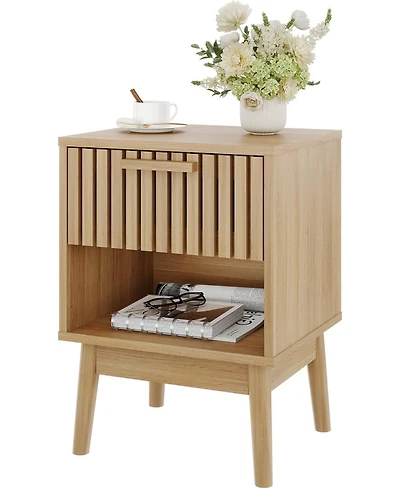 gaomon Boho Nightstand with Drawer and Open Shelf