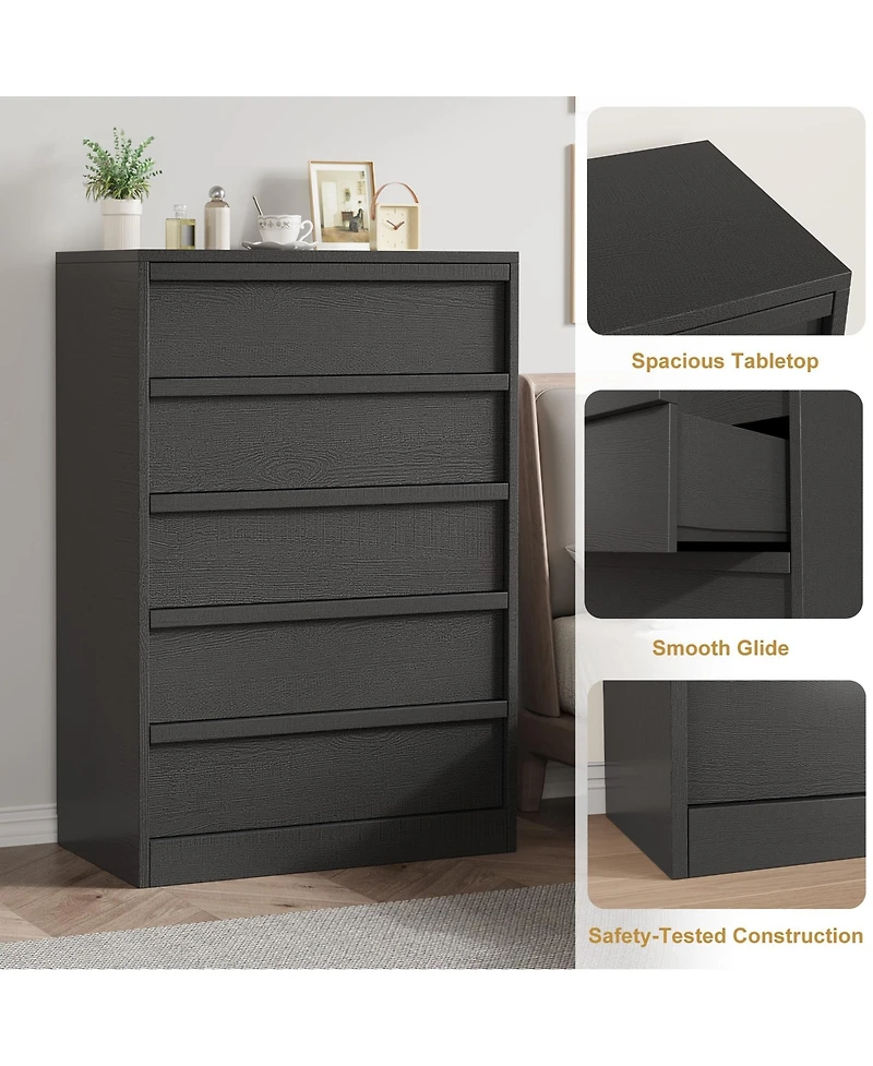 homfan 5 Drawer Dresser for Bedroom, Antique White Chest of Drawers 43" Tall with Large Storage Space, Modern Organizer Living Room