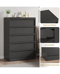 homfan 5 Drawer Dresser for Bedroom, Antique White Chest of Drawers 43" Tall with Large Storage Space, Modern Organizer Living Room