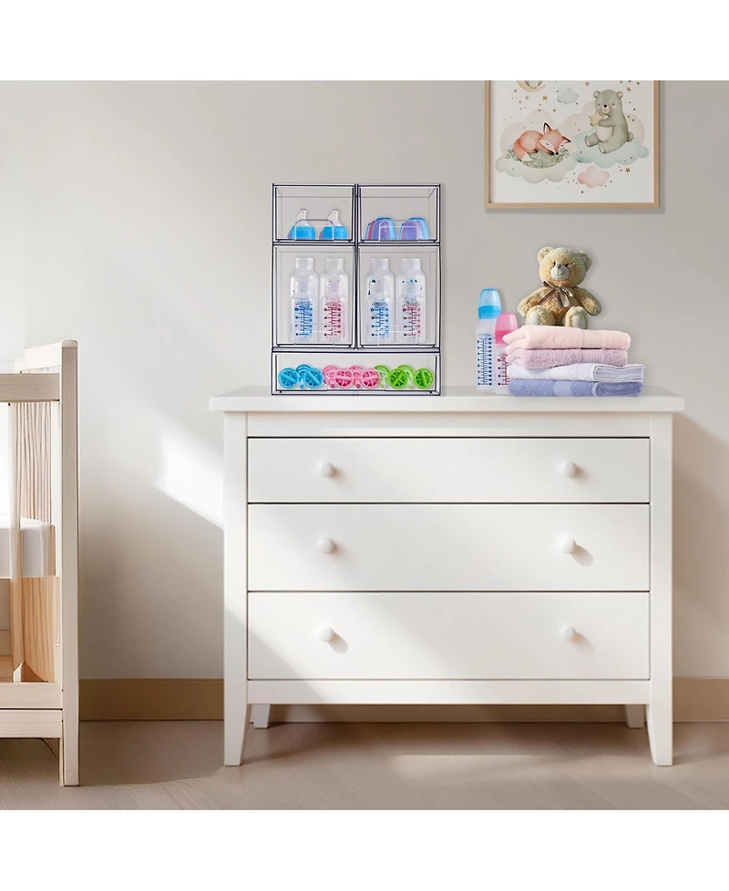 Sorbus Pack Clear Wide Stackable Pull-Out Storage Organizer Bins for Baby Bottles, Bathroom