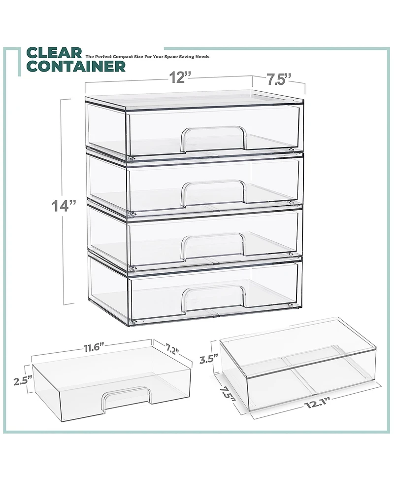 Sorbus Pack Clear Wide Stackable Pull-Out Storage Organizer Bins for Baby Bottles, Bathroom