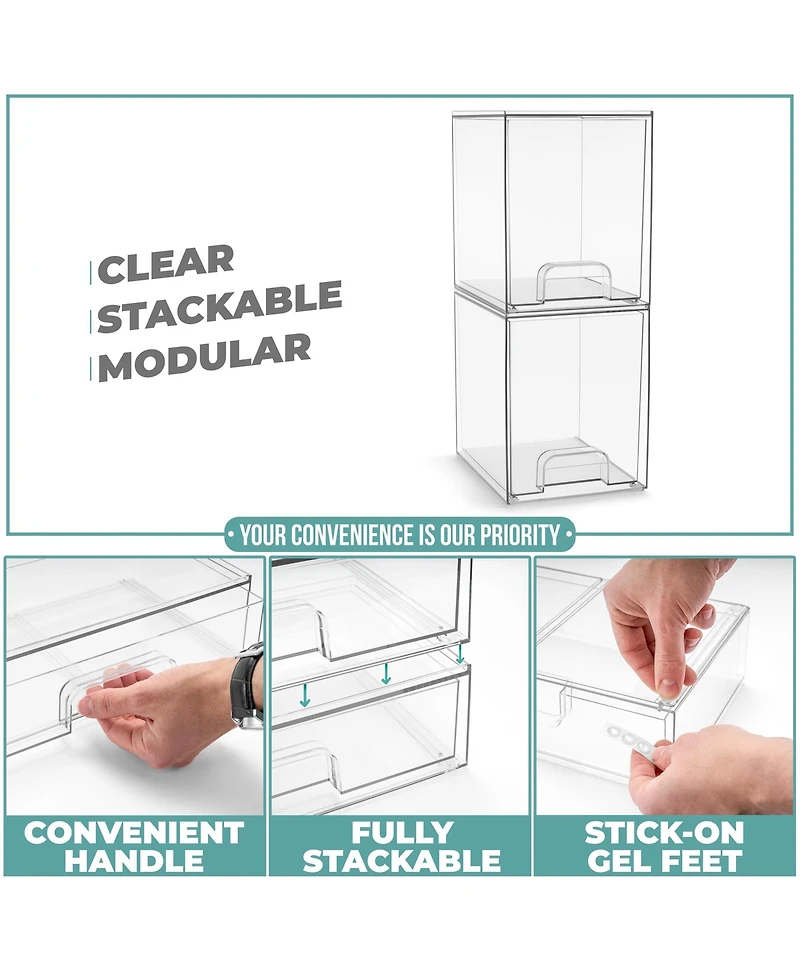 Sorbus 2 Tall Clear Stackable Pull-Out Storage Organizer Bins for Baby Bottles, Bathroom, Kitchen and More