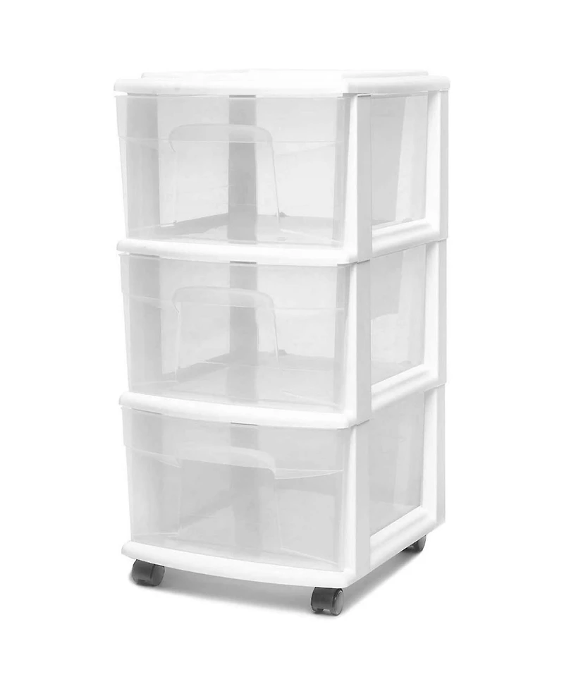 Homz Plastic 3 Drawer Medium Storage Tower, Clear Drawers/Frame (2 Pack)