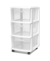 Homz Plastic 3 Drawer Medium Storage Tower, Clear Drawers/Frame (2 Pack)