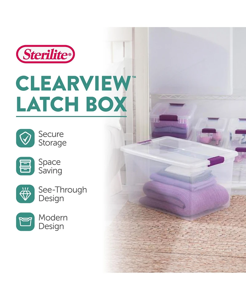 Sterilite 66 Quart Clear Plastic Latching Handle Storage Container Tote, 12 Pack