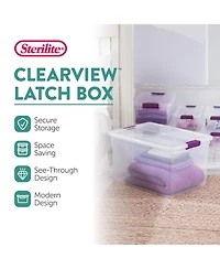 Sterilite 66 Quart Clear Plastic Latching Handle Storage Container Tote, 12 Pack
