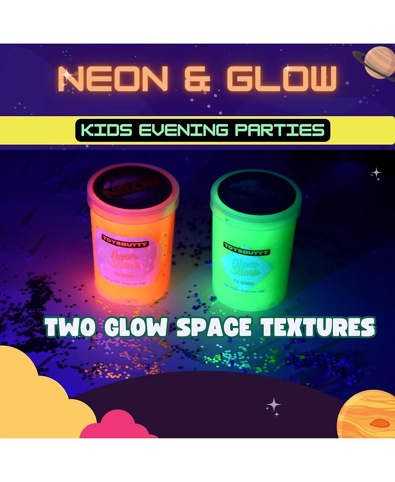 ToysButty Finoclay 6 Pack Different Scented Strechy Metallic Slime with 15 Space Charms and Mixins, Glow Neon and Clear Putty Toy Set for Girls Boys