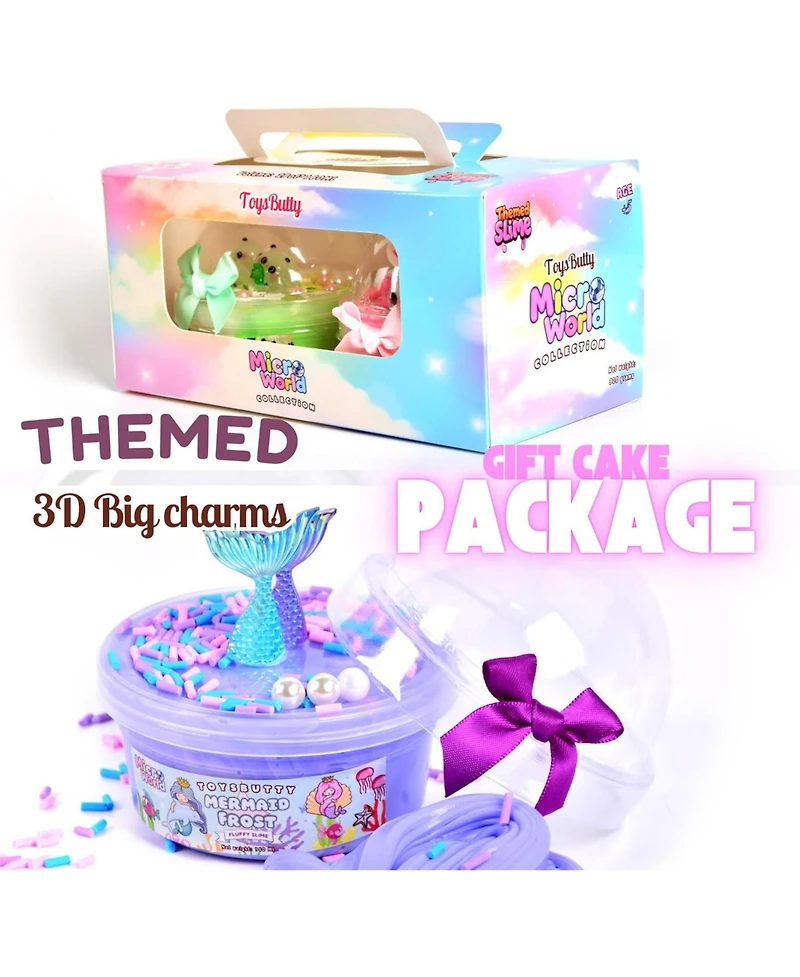 ToysButty Finoclay Butter Slime kit, MicroWorld 2 Pack Clear and Fluffy Slime for Kids, Unicorn Mermaid Theme Party Favors with 6 Slime add ins