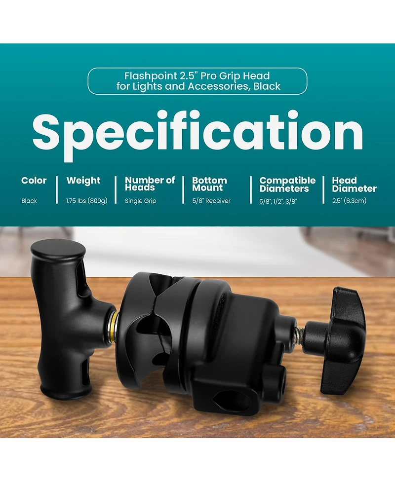 Flashpoint 2.5" Pro Grip Head for Lights and Accessories