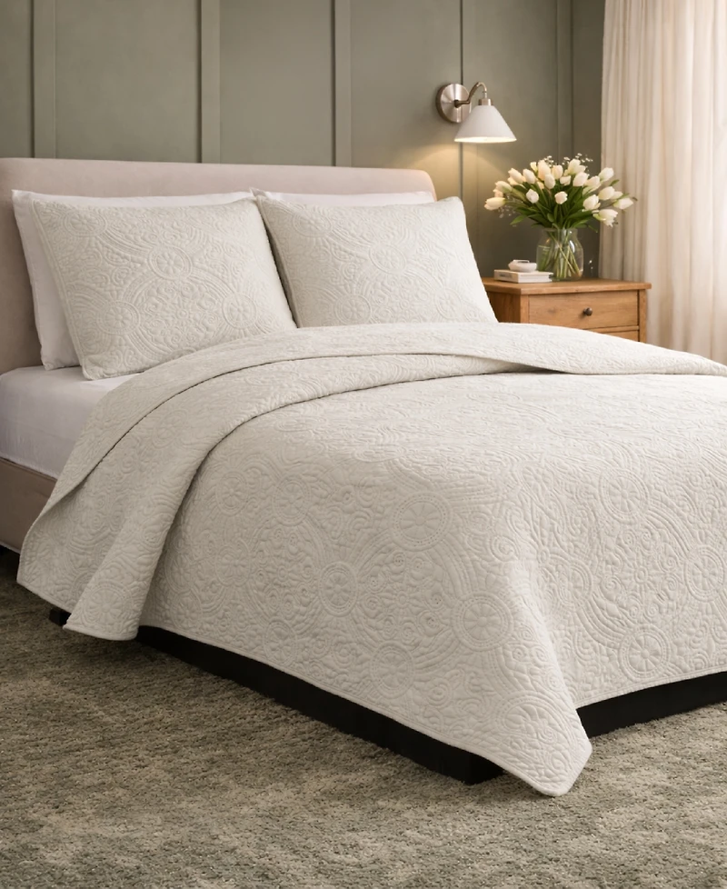 Simply Soft Heavily Stitched Solid 3-Pc. Quilt Set