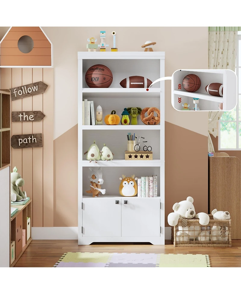 gaomon 5 Tier Bookshelf Farmhouse Bookcase with 2 Doors Adjustable Shelves Anti-Slip for Home Office Living Room, Study