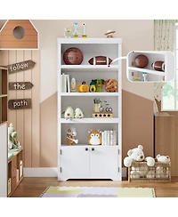 gaomon 5 Tier Bookshelf Farmhouse Bookcase with 2 Doors Adjustable Shelves Anti-Slip for Home Office Living Room, Study