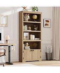 gaomon 5 Tier Bookshelf Farmhouse Bookcase with 2 Doors Adjustable Shelves Anti-Slip for Home Office Living Room, Study